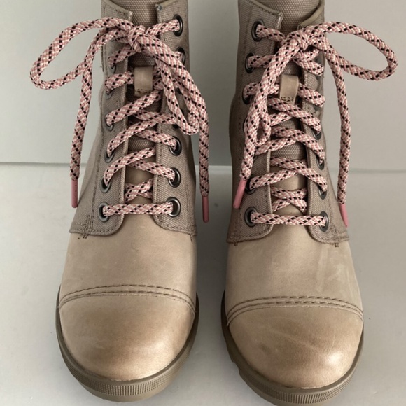 Sorel PDX Women's Boots Leather Canvas Hidden Wedge Lace-Up Round Toe 8 EUC - Picture 4 of 14